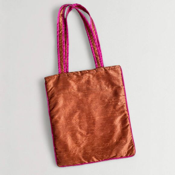 Skull Embroidered Halloween Tote Bag Day Of The Dead Rust Orange Satin Beaded - Picture 4 of 7